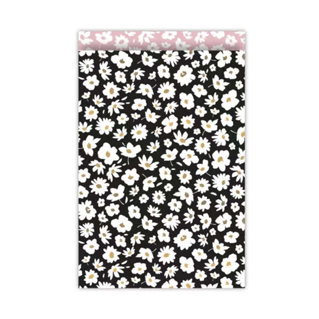 Cadeauzakje Bloemen zwart/wit - 17x25 cm