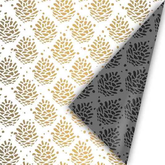 Inpakpapier - Pinecone Pattern Wit/goud