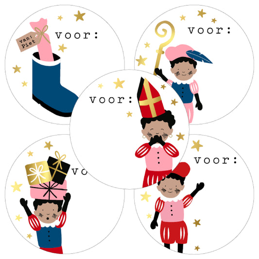 Stickers Sint - Pieten party naamstickers