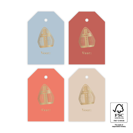 Cadeaulabels Sint - Mijter 4 stuks