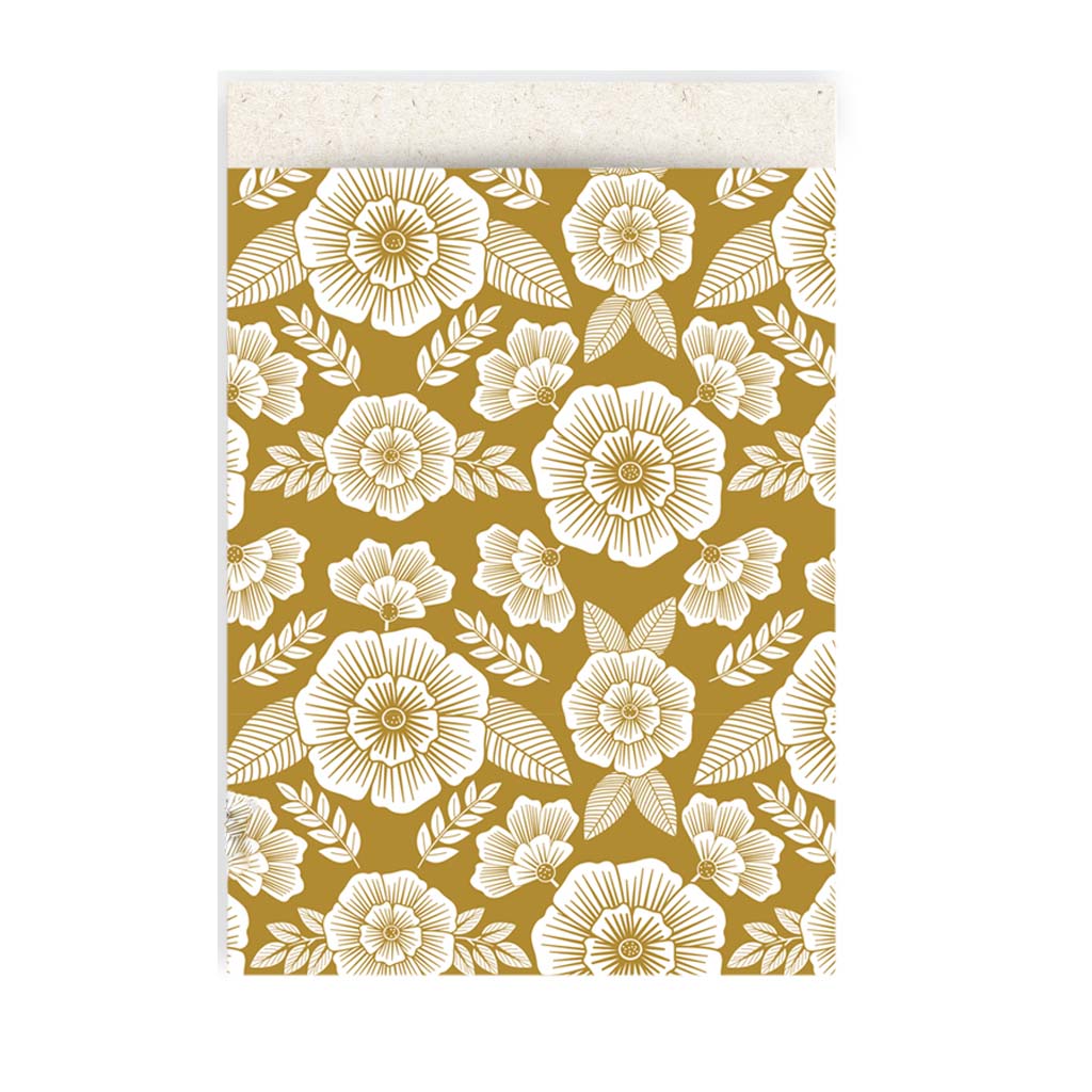 Cadeauzakje Bloemen okergeel - 17x25 cm